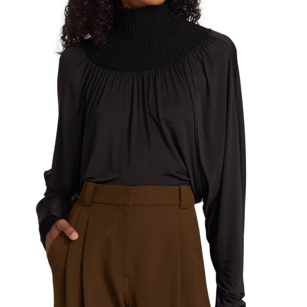 NEW - A.L.C. Weston Mock Turtleneck Jersey Top in Black - Medium
